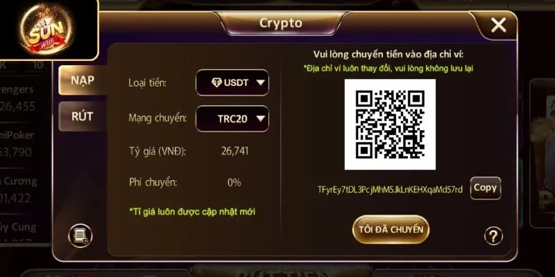 Sử dụng tài khoản ngân hàng để nạp tiền Sunwin